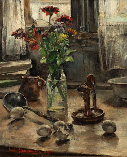 André BOUREAU (1917-1999)
Vase fleuri, louche...