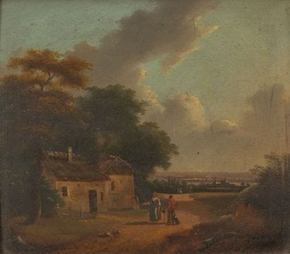 Ecole du XIXème siècle
Paysage animée.
Huile...