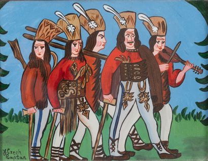 J. ČECH 
Les bucherons et musiciens.
Peinture...