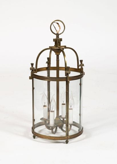 Cylindrical lantern with varnished brass...