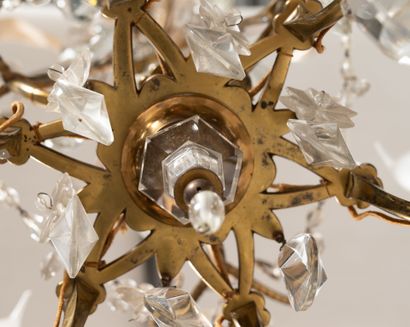 Brass and glass chandelier with six arms,...