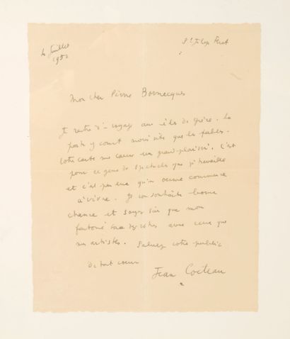 COCTEAU, Jean
Lettre autographe signée.
4...