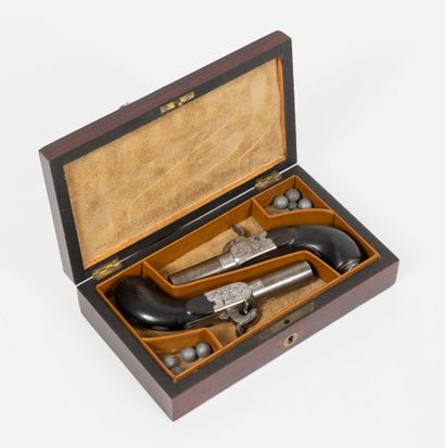 BELGIQUE, vers 1850
Pair of pocket pistols.
Forced...
