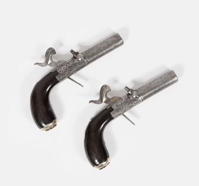 BELGIQUE, vers 1850
Pair of pocket pistols.
Forced-fire,...
