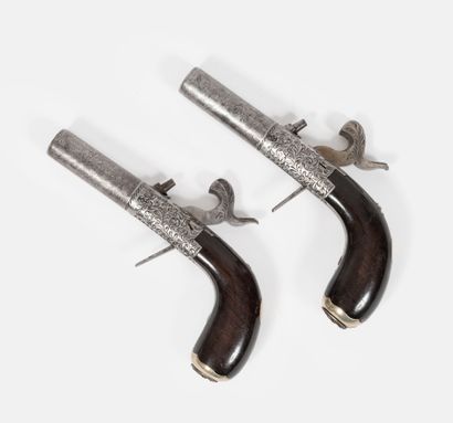BELGIQUE, vers 1850
Pair of pocket pistols.
Forced-fire,...