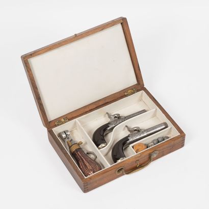 BELGIQUE, vers 1850
Pair of pocket pistols.
Forced-fire,...
