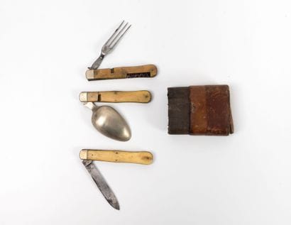 Metal and bone travel cutlery set including...