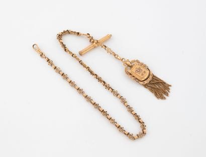 Fancy filigree link watch chain in pink gold...