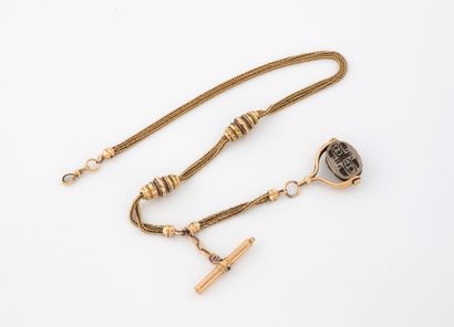 Yellow gold (750) watch chain with two slides...