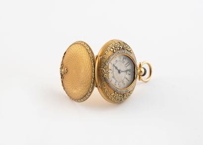 Yellow gold (750) collar watch with guilloché...