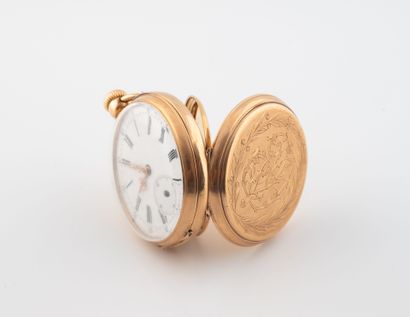 Yellow gold (750) gousset watch with laurel-decorated...