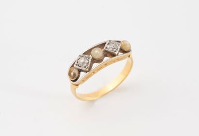 Bague bandeau en or jaune (750) et platine...