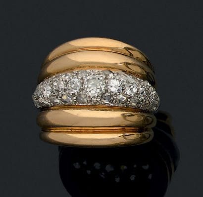 Yellow gold (750) and platinum (850) gadroon...