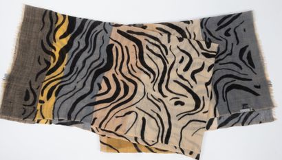 Beige and gray zebra-patterned wool stole....