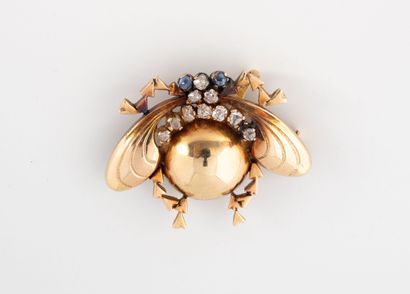 Yellow gold (585) flying beetle brooch set...