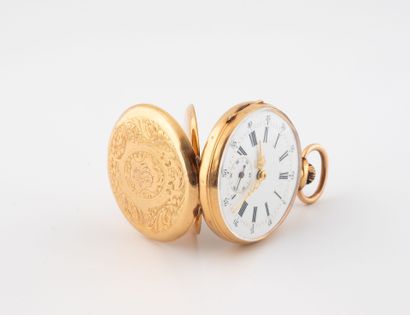 Yellow gold (750) gousset watch with case...
