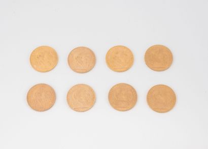 FRANCE
Lot of eight 20 franc gold coins,...