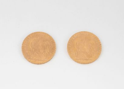 FRANCE
Two 20 franc gold coins, French Republic.
1913...