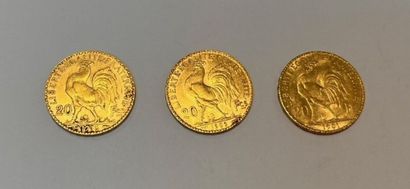 FRANCE
Lot of three 20 Franc gold coins,...