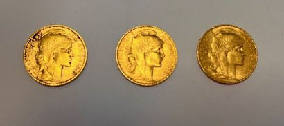 FRANCE
Lot of three 20 Franc gold coins,...