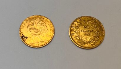 FRANCE
Lot of 2 pieces of 20 francs gold...