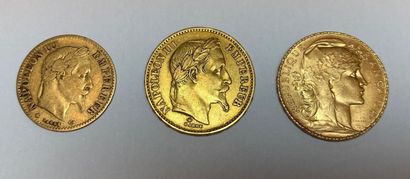 FRANCE 
Lot of three coins: 
-Two 20 Franc...