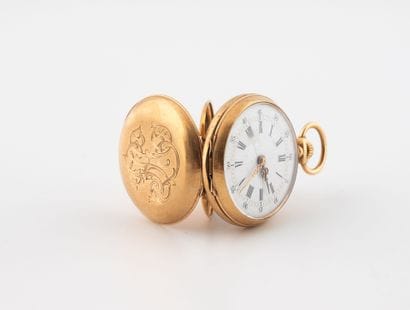 Yellow gold (750) collar watch with engraved...