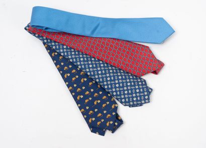HERMES
Set of three silk twill ties including:...