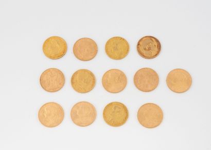 FRANCE, SUISSE
Lot of thirteen 20 franc gold...
