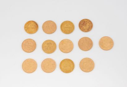 FRANCE, SUISSE
Lot of thirteen 20 franc gold...