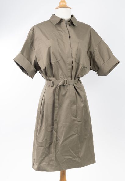 THEORY
Khaki cotton dress with short sleeves...