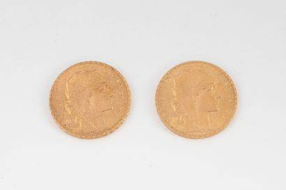 FRANCE
Two 20 franc gold coins, French Republic.
1913...