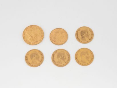 FRANCE, ANGLETERRE
Lot of gold coins including:
-...