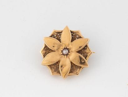 Small round brooch in yellow gold (750) with...
