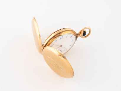 Yellow gold (750) gousset watch with guilloché...