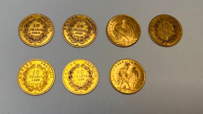 FRANCE
Lot 7 pieces of 10 francs gold : 
-...