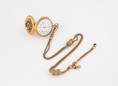 Yellow gold (750) collar watch with case...