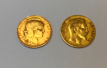FRANCE
Lot of 2 pieces of 20 francs gold...