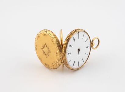 Yellow gold (750) collar watch with guilloché...