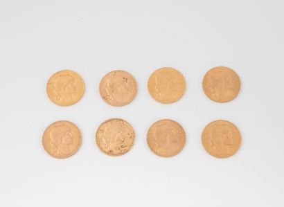 FRANCE
Lot of eight 20 franc gold coins,...