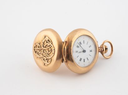 Yellow gold (750) collar watch with case...