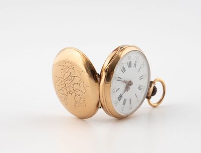 Yellow gold (750) collar watch, 
White enameled...