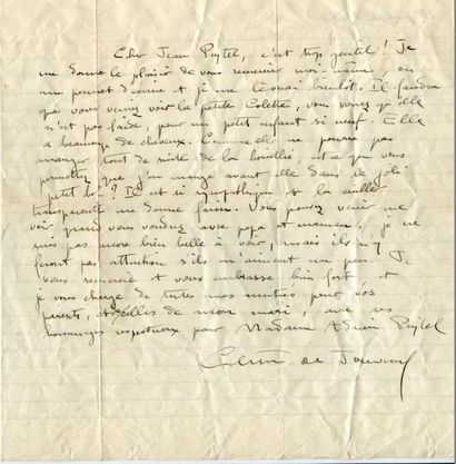 COLETTE (Gabrielle Sidonie)
Lettre autographe,...