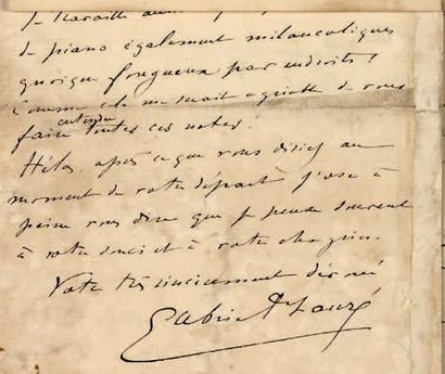 FAURÉ (Gabriel)
Lettre autographe, signée...