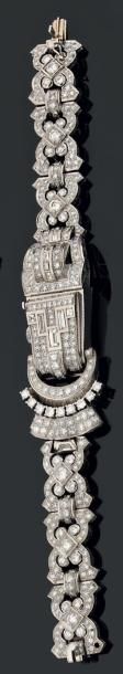Bracelet montre de dame en or gris, le couvercle...