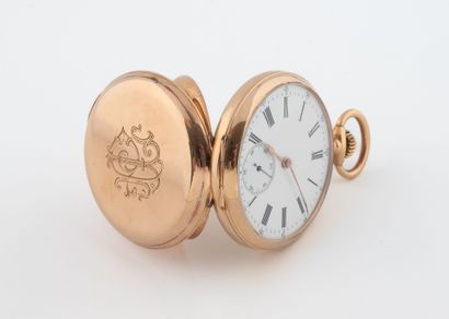 Pink gold (750) gousset watch with chased...