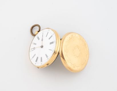 Yellow gold (750) gousset watch with decorated...