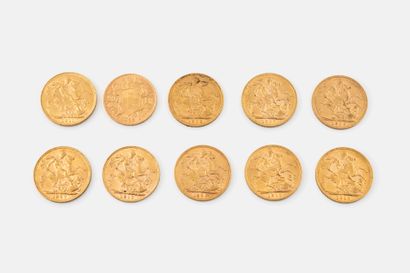 Lot of nine gold sovereigns, Edward VII and...