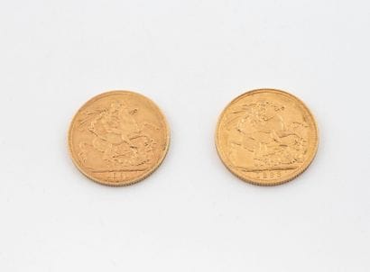 ENGLAND
Two English Sovereign gold coins,...