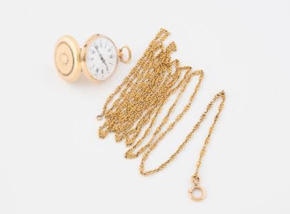Yellow gold (750) collar watch with guilloché...